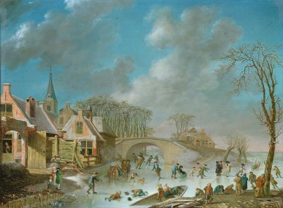 Winterlandschap met schaatsers door C. Kuipers